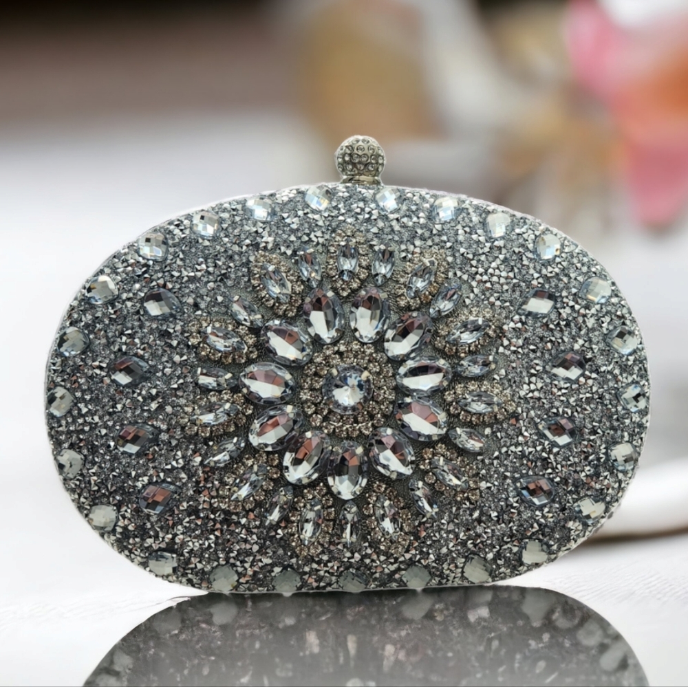 Elegant Silver Embellished Clutch